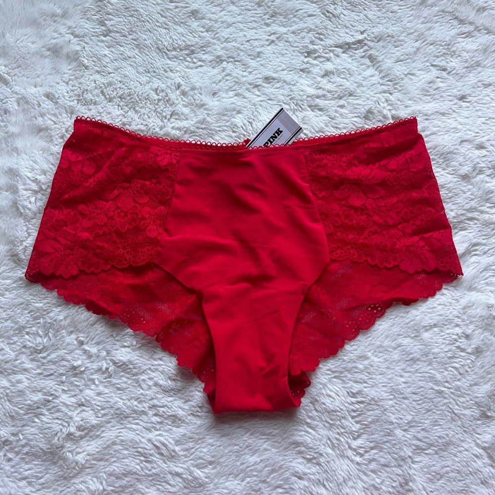 Victoria's Secret PINK Red Floral Lace Hipster Panties 26946395 Medium NWT Comfy
